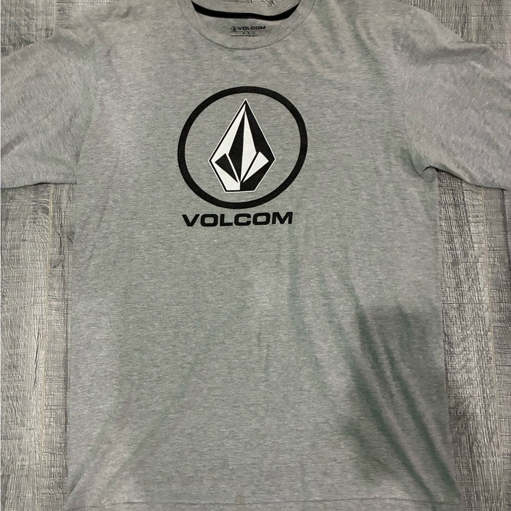 Volcom Light Gray Crewneck Logo T‑Shirt